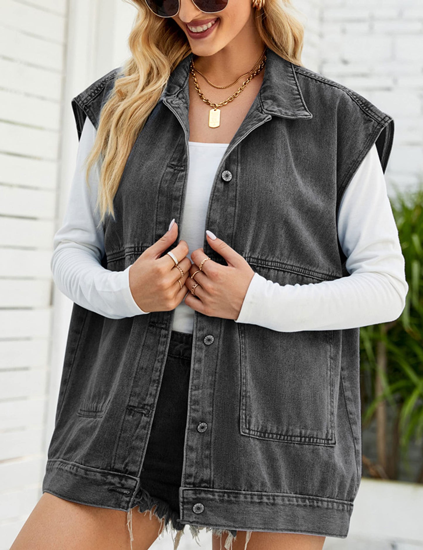 Oversized Sleeveless Denim Jean Vest for Women