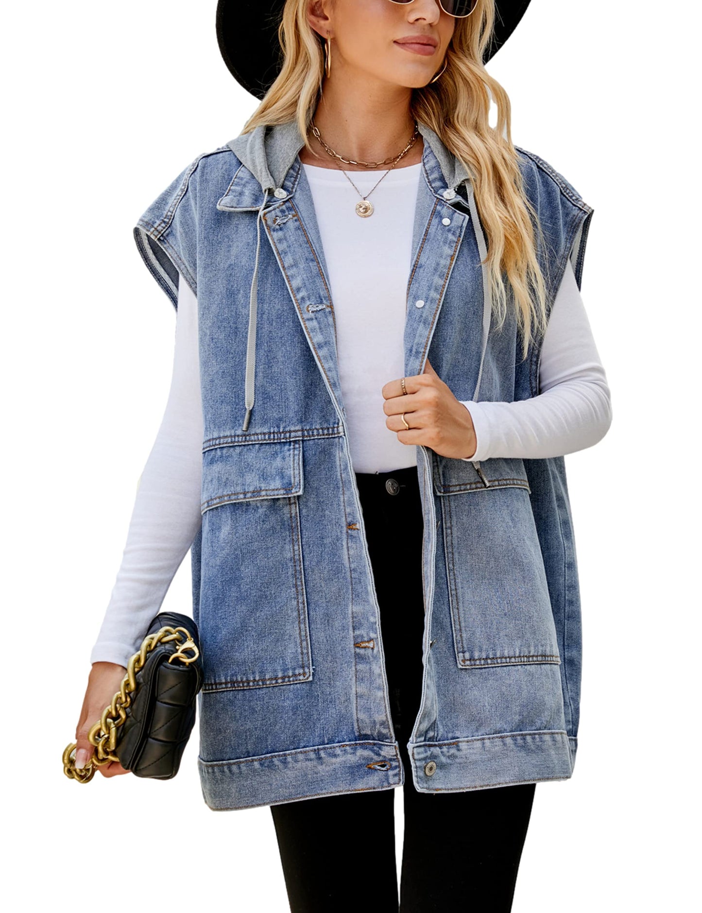 Oversized Sleeveless Denim Jean Vest for Women