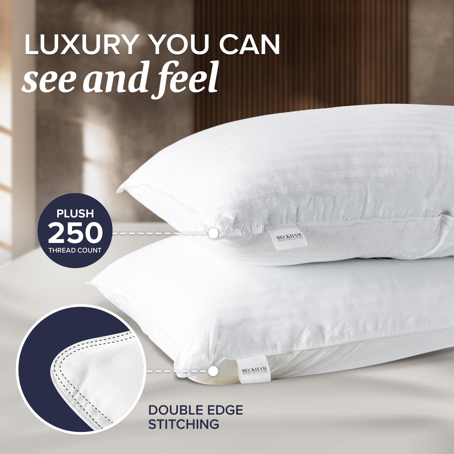 Beckham Hotel Collection Bed Pillows King Size Set of 2 - Down Pillows for Back, Stomach or Side Sleepers