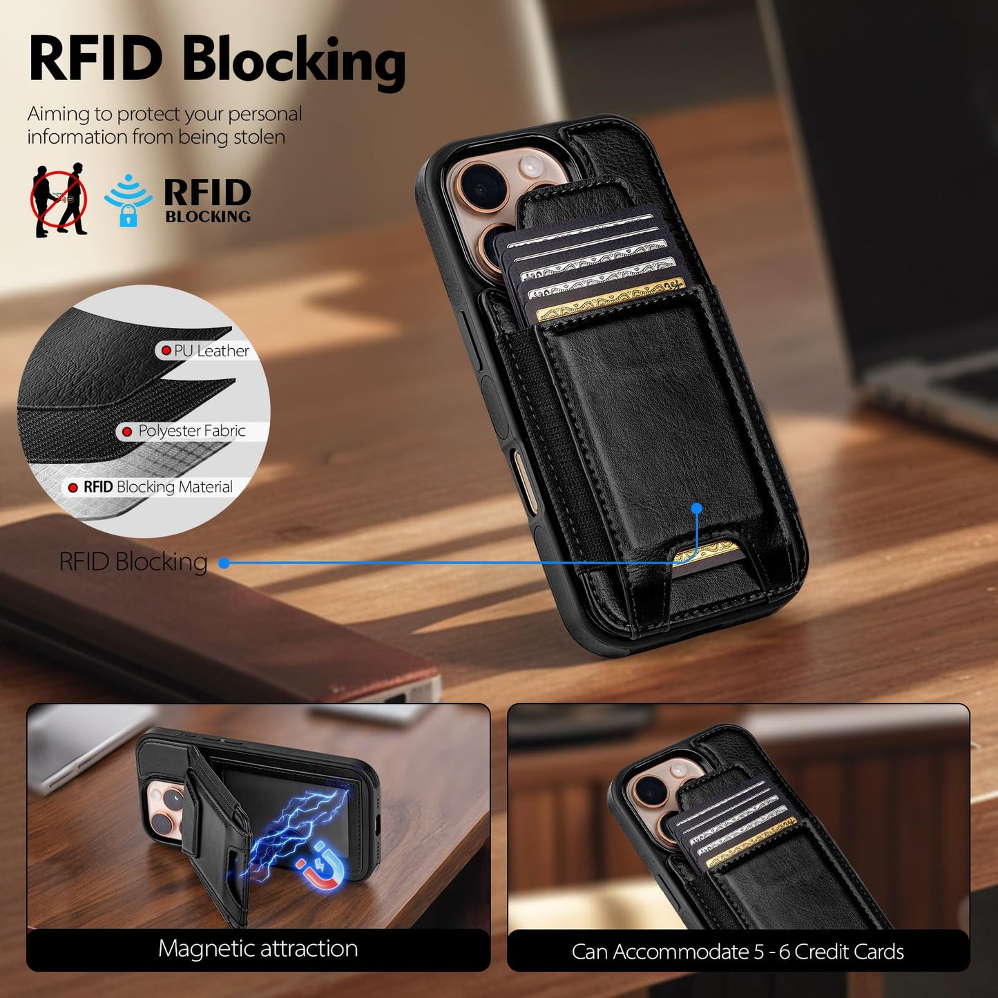 Compatible with iPhone 16 Pro Max Wallet Case with Card Holder