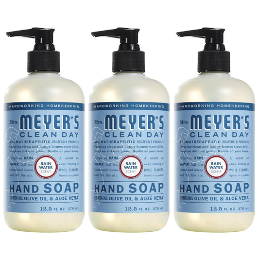 Pack of 3 MRS. MEYER'S CLEAN DAY Hand Soap, Made with Essential Oils, Biodegradable Formula, Rain Water