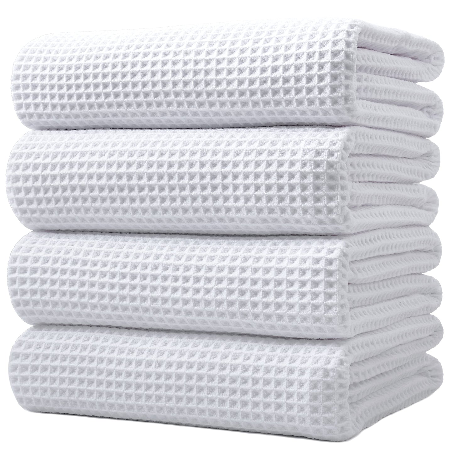 Microfiber Oversize Quick Dry Lint Free Bath Towel, 60 x 30 in, 4 Pack (Waffle Weave)