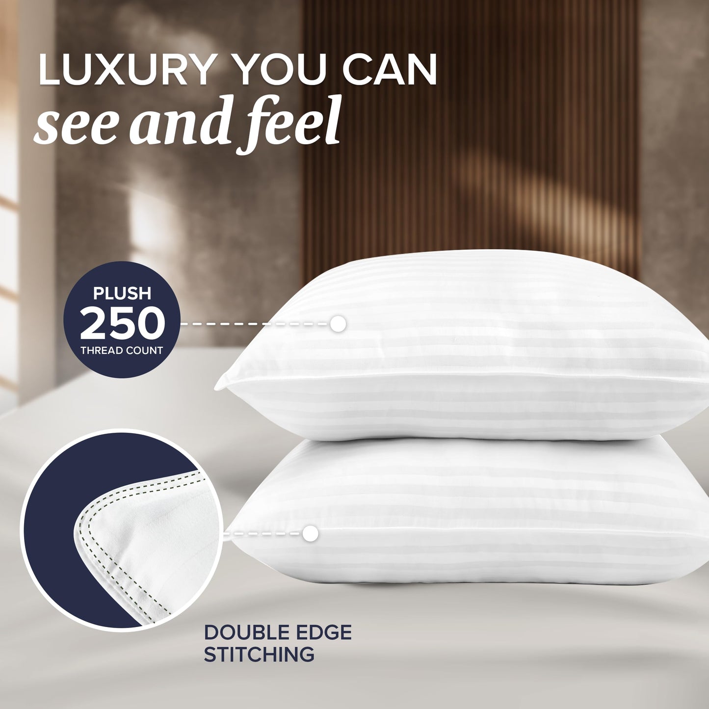 Beckham Hotel Collection Bed Pillows King Size Set of 2 - Down Pillows for Back, Stomach or Side Sleepers