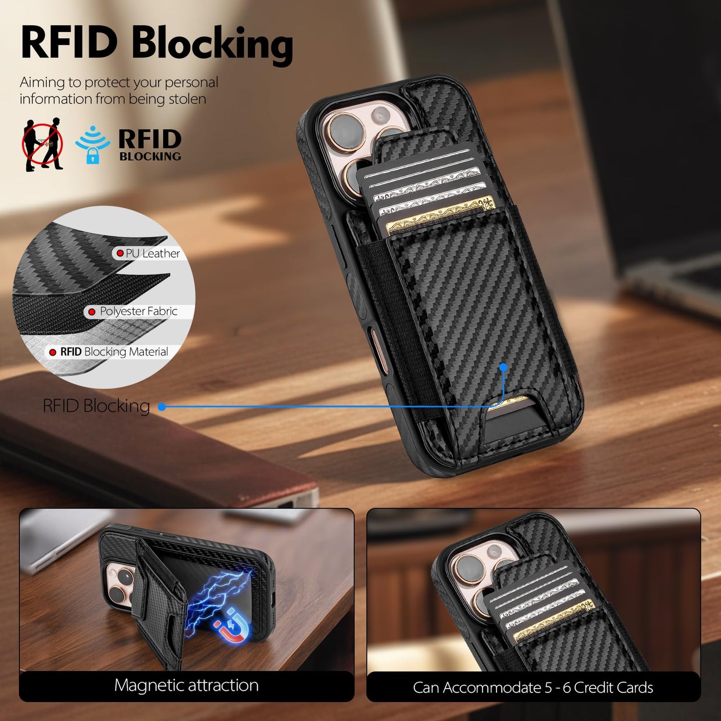 Compatible with iPhone 16 Pro Max Wallet Case with Card Holder