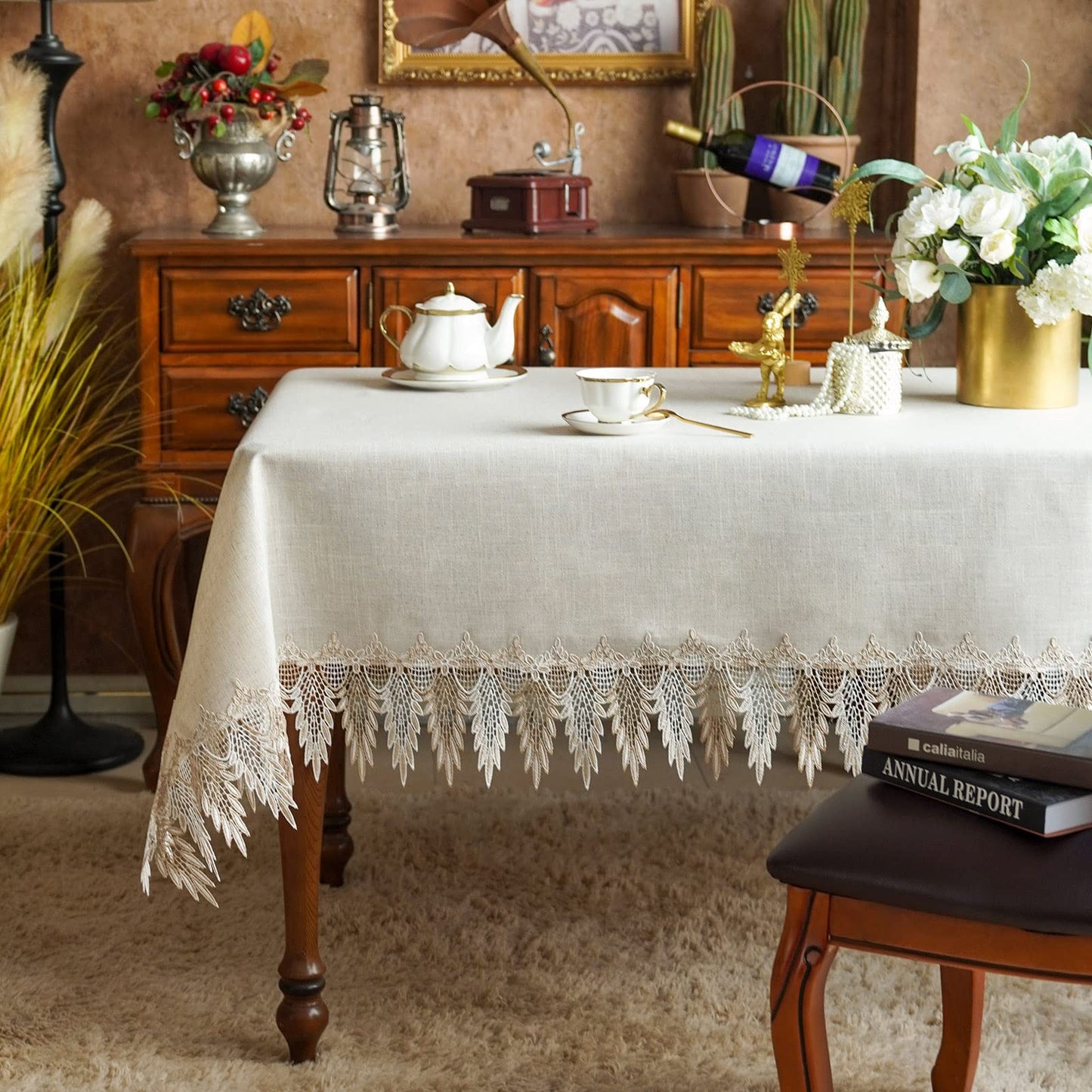 Lace Table Cloths Rectangle Fall Antique Flower Decor Macrame