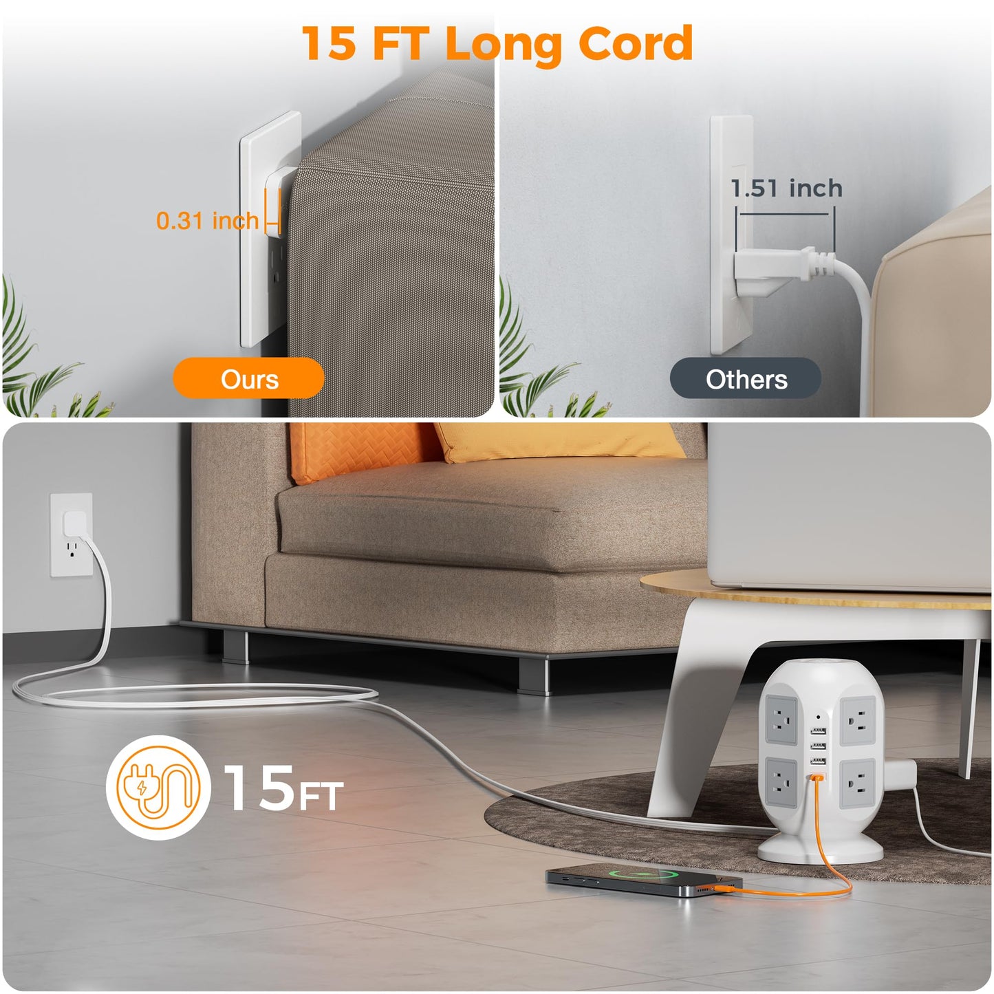 Tower Surge Protector Power Strip 10 ft