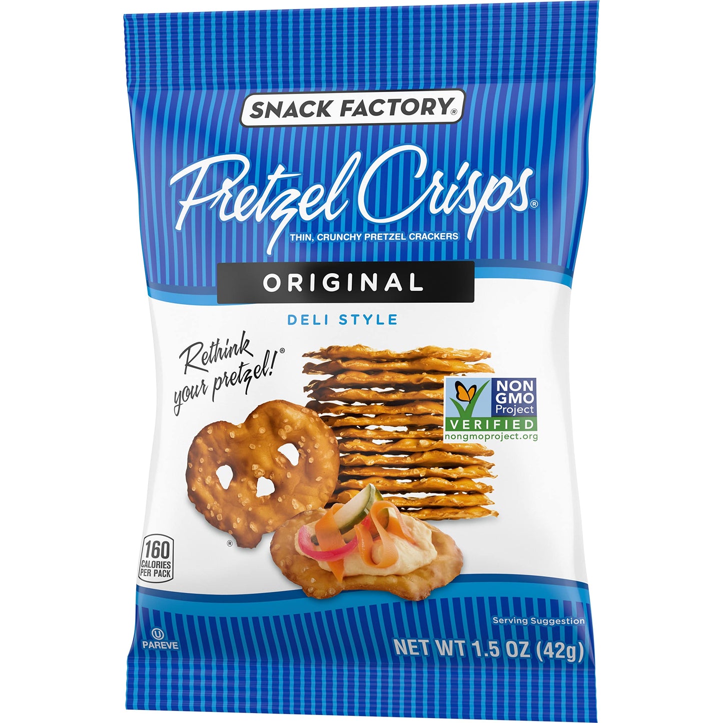 Snack Factory Pretzel Crisps, Original, 1 Oz Snack Bags, 10 Ct, Pareve