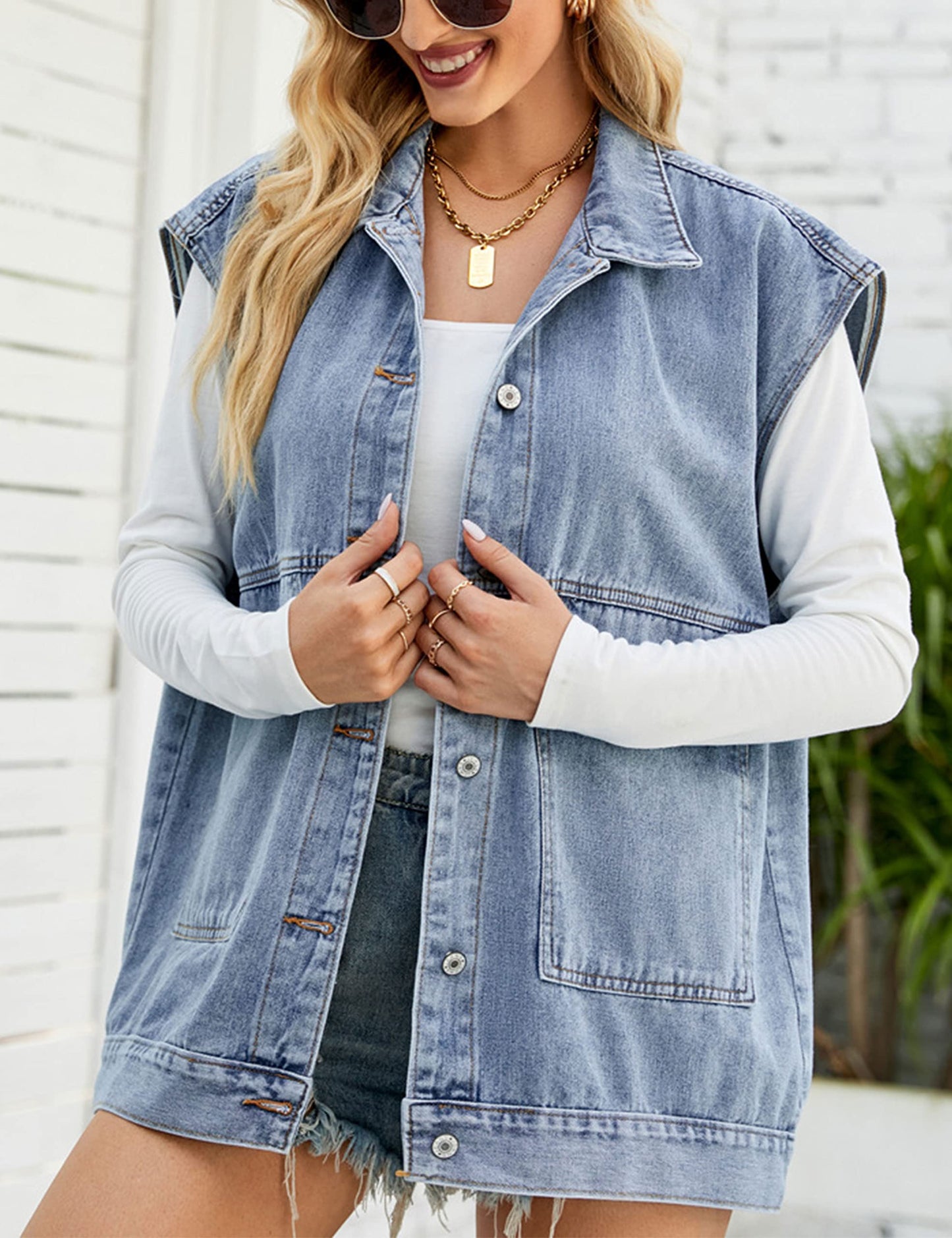Oversized Sleeveless Denim Jean Vest for Women