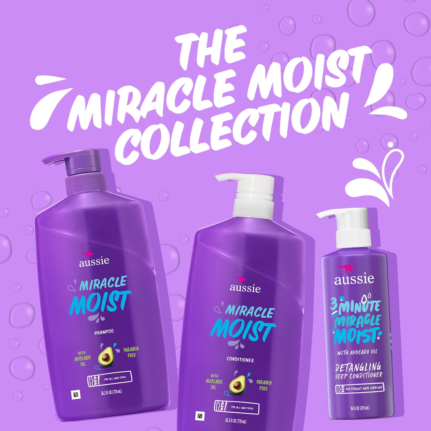 Aussie Miracle Moist Shampoo and Conditioner with 3 Minute Miracle Deep Conditioner 3 Pack 68.4 Fl Oz