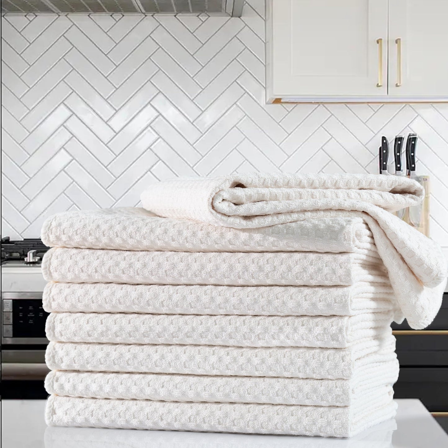 Ultra Premium Microfiber Kitchen Dish Hand Towel Waffle Weave, 8 Pack