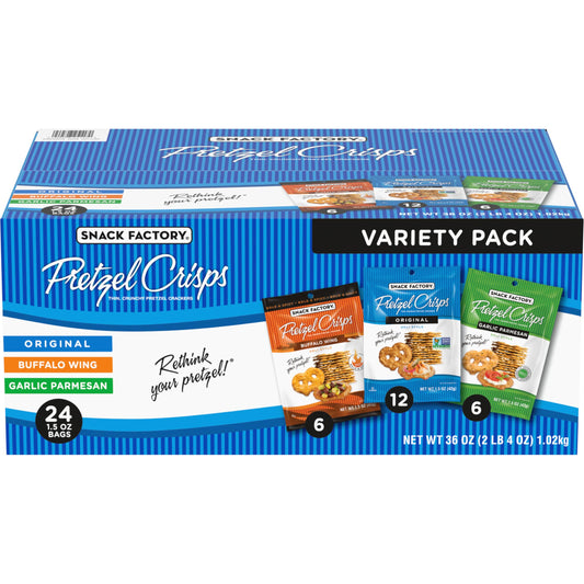 Snack Factory Pretzel Crisps, Original, 1 Oz Snack Bags, 10 Ct, Pareve