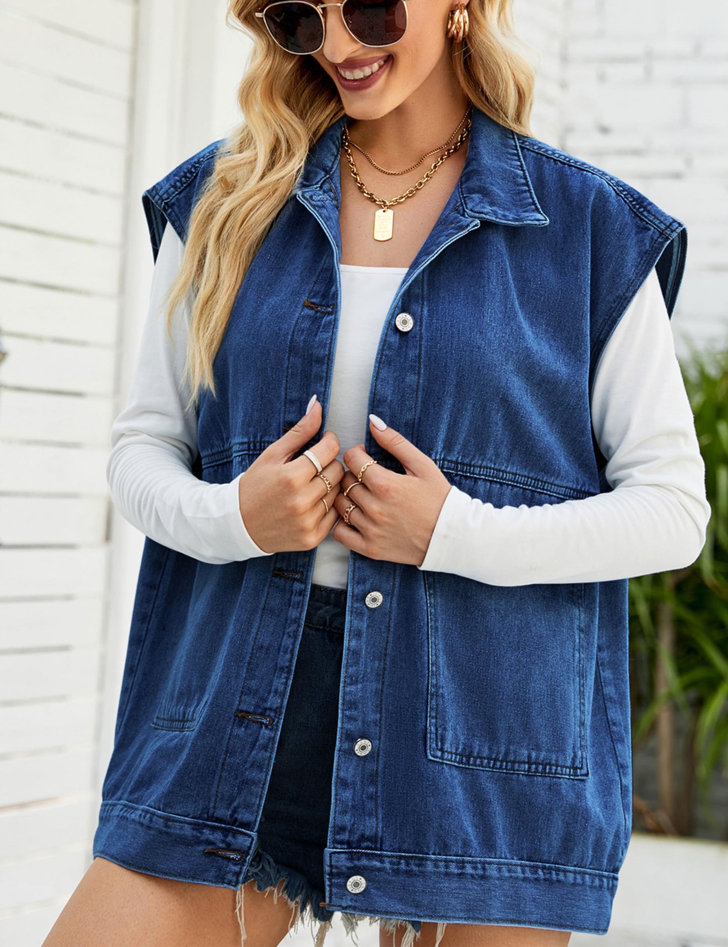 Oversized Sleeveless Denim Jean Vest for Women