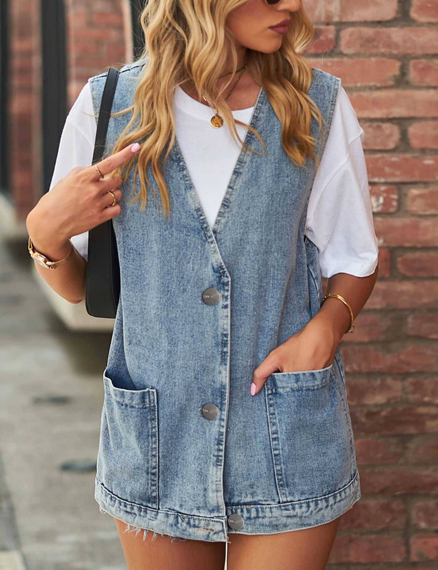 Oversized Sleeveless Denim Jean Vest for Women