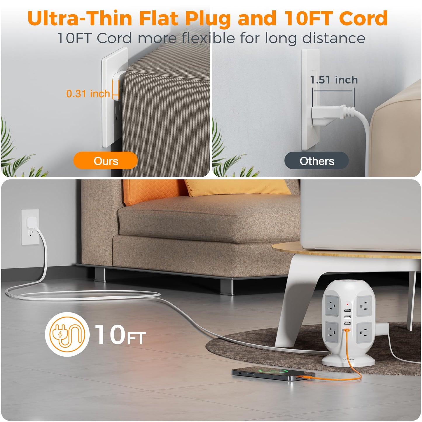Tower Surge Protector Power Strip 10 ft