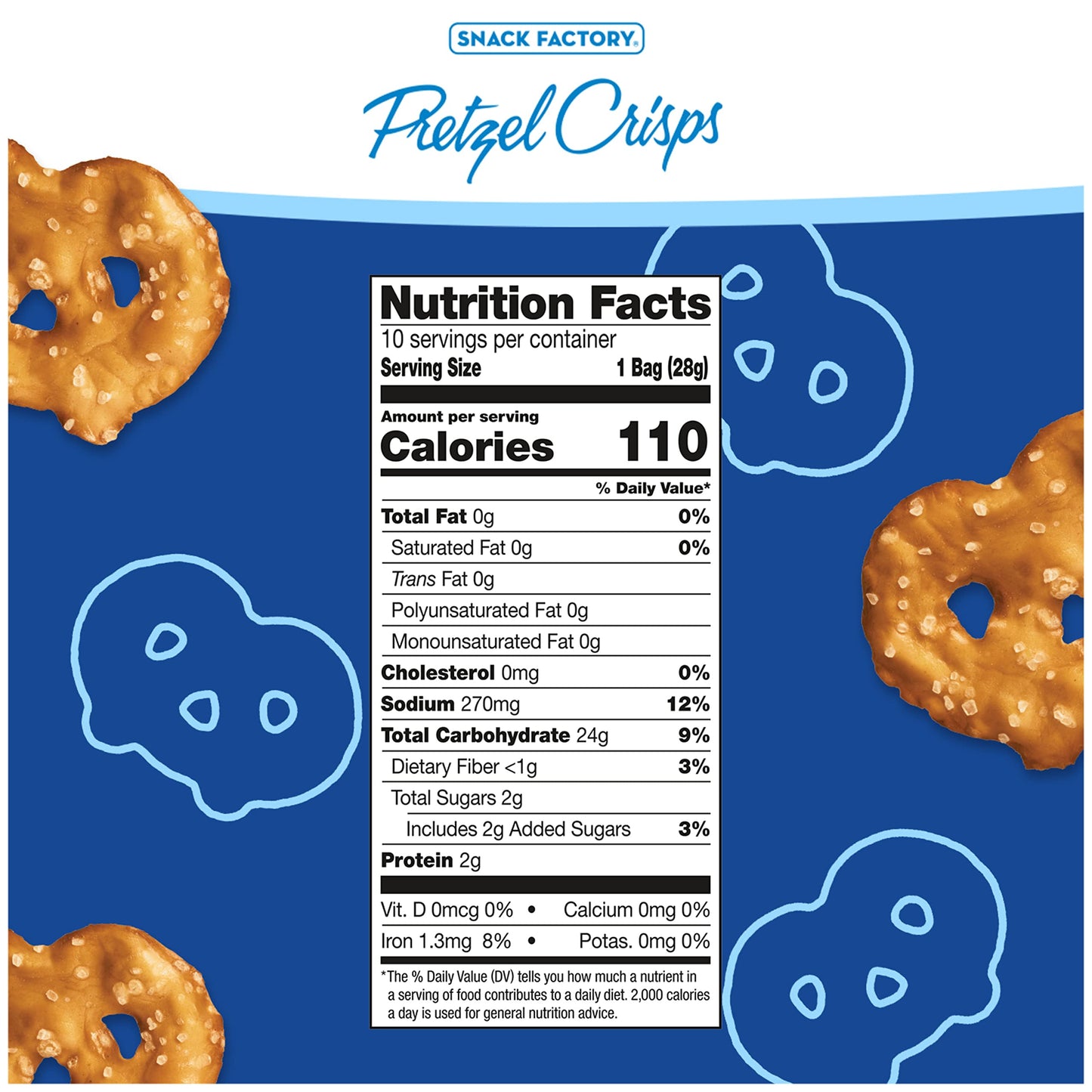 Snack Factory Pretzel Crisps, Original, 1 Oz Snack Bags, 10 Ct, Pareve
