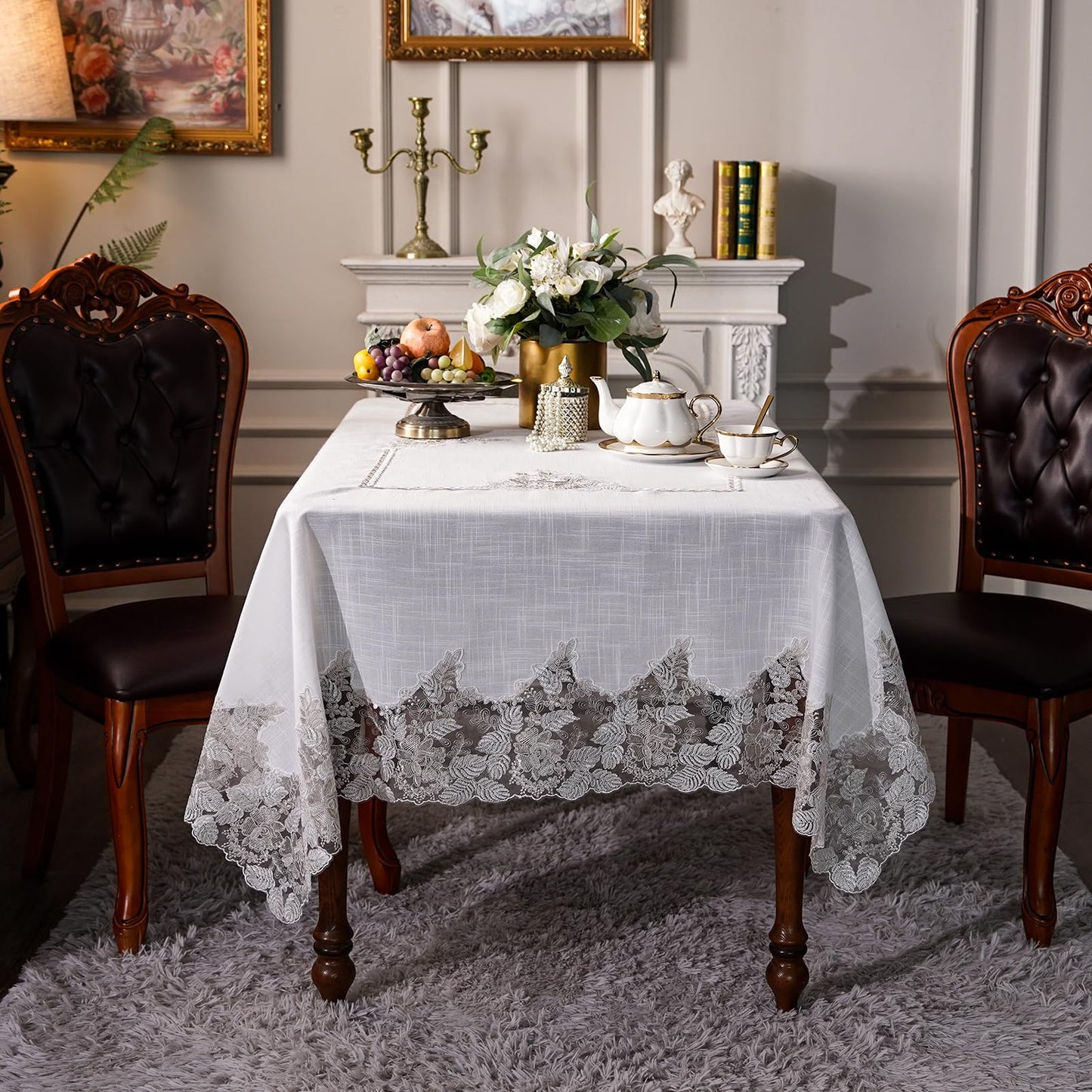 Lace Table Cloths Rectangle Fall Antique Flower Decor Macrame