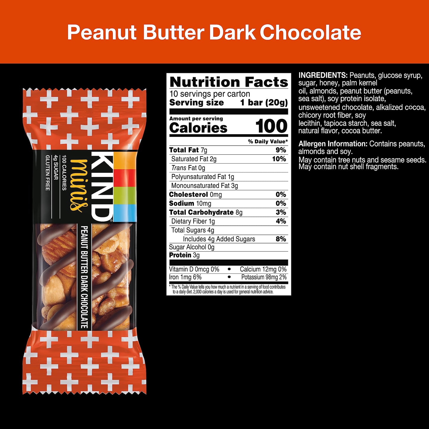 KIND Minis, Dark Chocolate Nuts & Sea Salt, Healthy Snacks, Gluten Free, 10 Count, Pareve