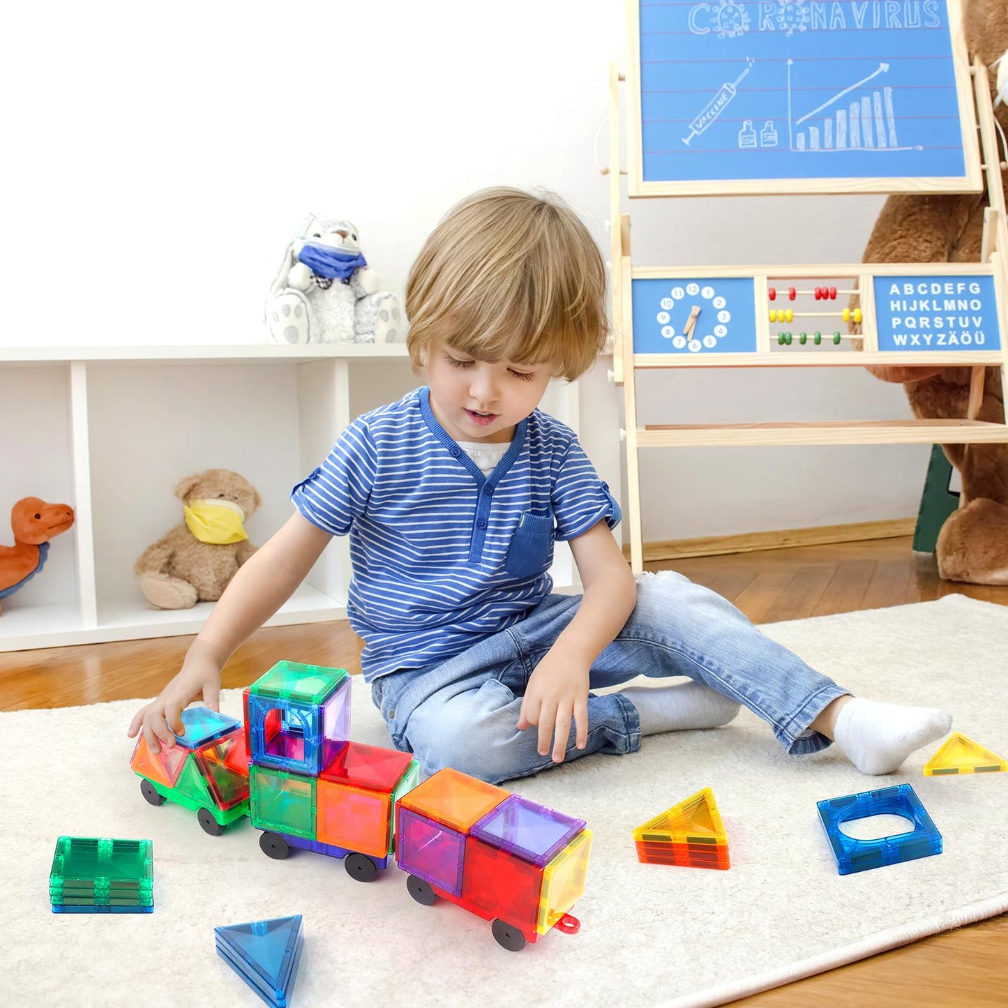 Magna Tiles Cars Construction Set - 4 PCS Magnetic Tiles Sensory Toys