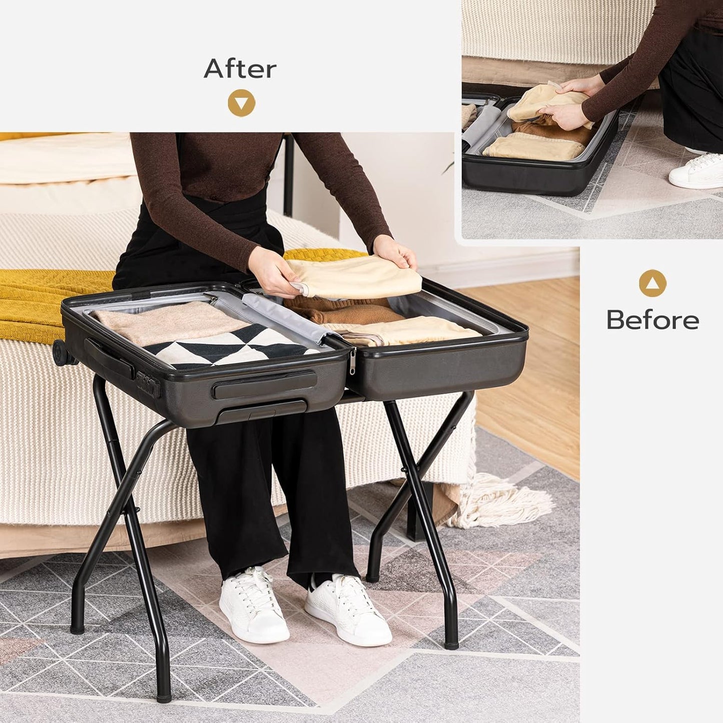 Luggage Rack, Pack of 2, Metal Foldable Suitcase Stand for Guest Room, Holds up to 100 lbs