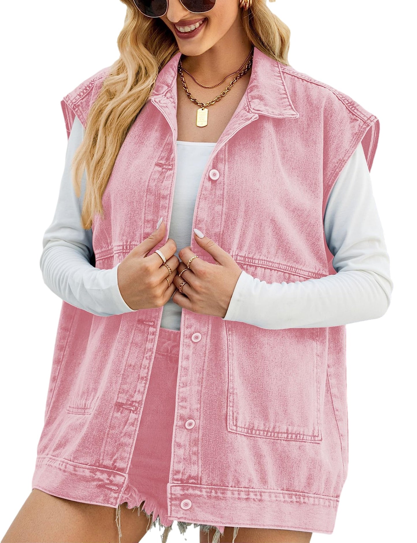 Oversized Sleeveless Denim Jean Vest for Women