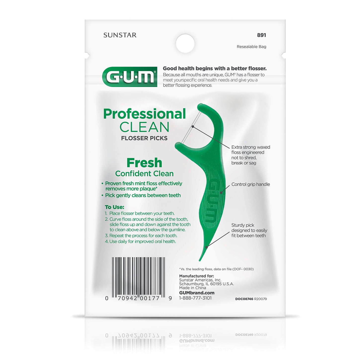 GUM Professional Clean Floss Picks - Extra Strong Shred-Resistant Floss - 150ct (Pack of 4)