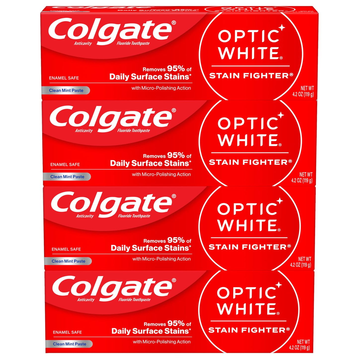 Colgate Optic White Stain Fighter Teeth Whitening Toothpaste 4 Pack, 4.2 oz