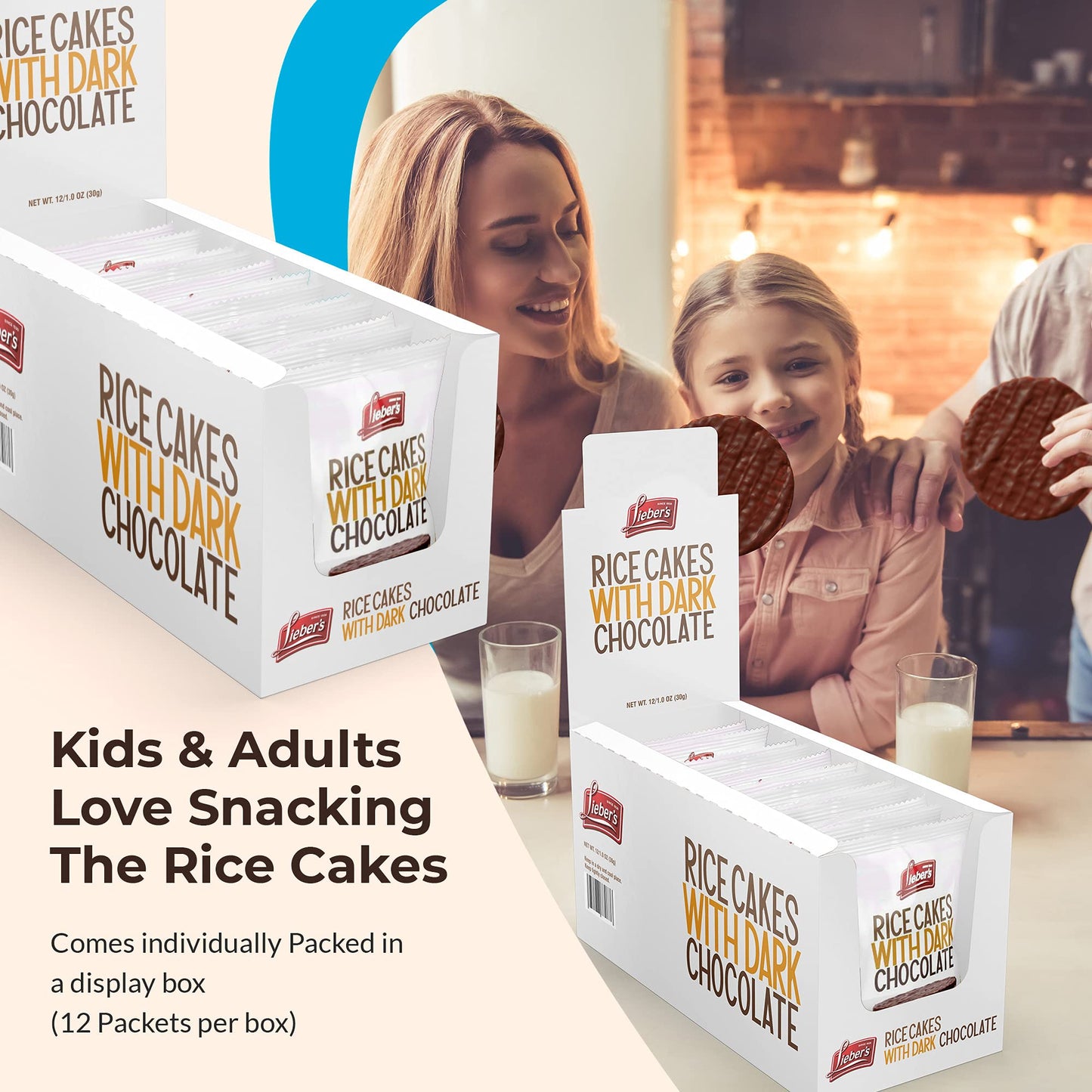 LIEBERS Dark Chocolate Rice Cakes, Snack Pack, Kosher Dairy Free, Total Of 24