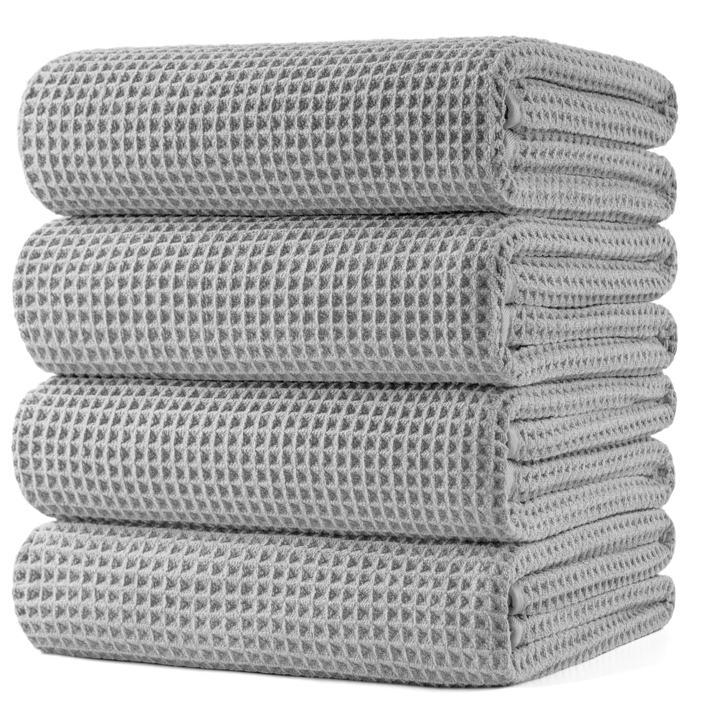 Microfiber Oversize Quick Dry Lint Free Bath Towel, 60 x 30 in, 4 Pack (Waffle Weave)