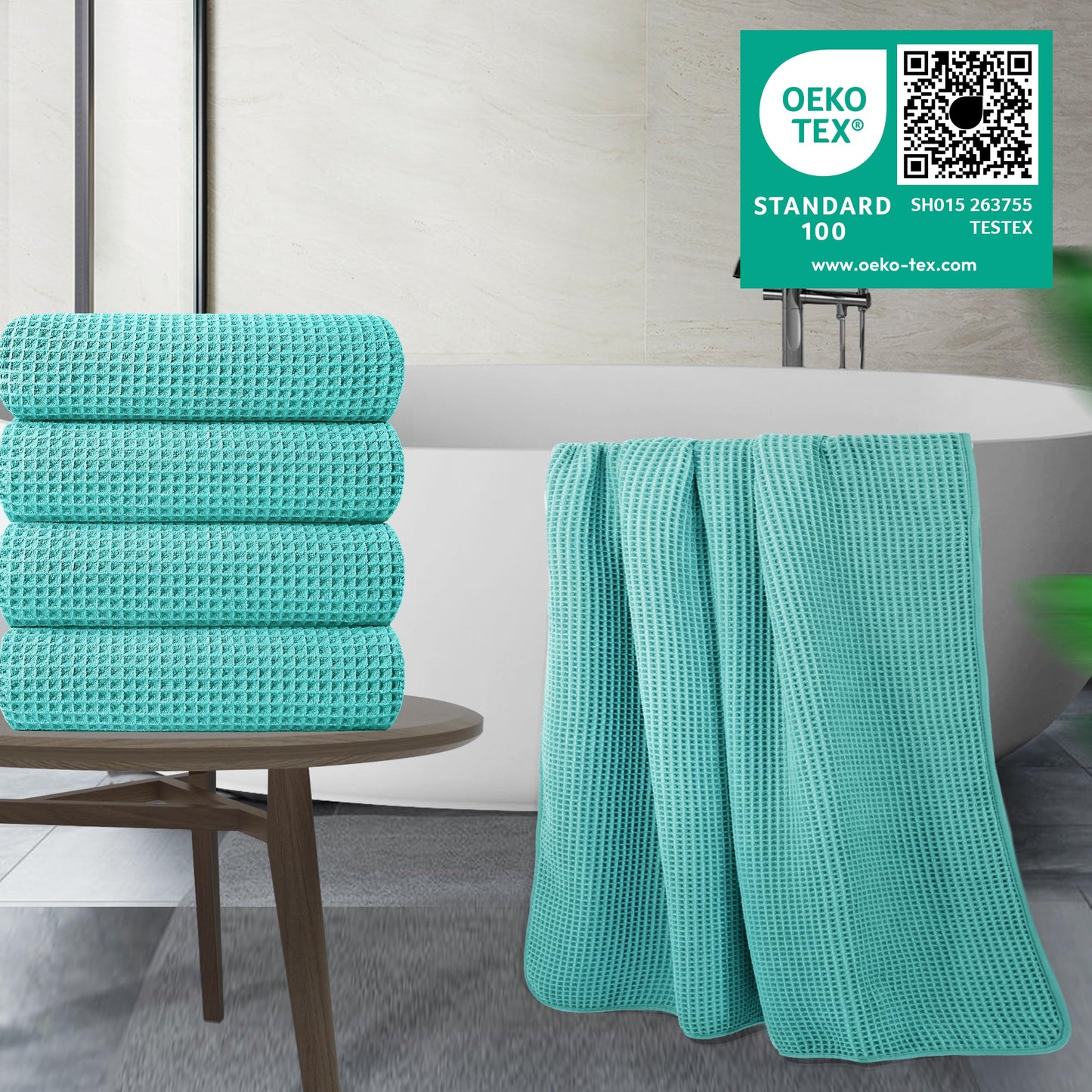 Microfiber Oversize Quick Dry Lint Free Bath Towel, 60 x 30 in, 4 Pack (Waffle Weave)