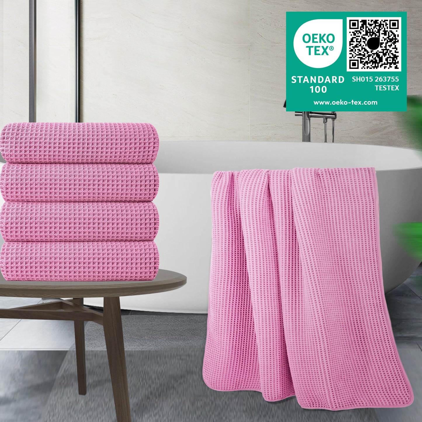 Microfiber Oversize Quick Dry Lint Free Bath Towel, 60 x 30 in, 4 Pack (Waffle Weave)