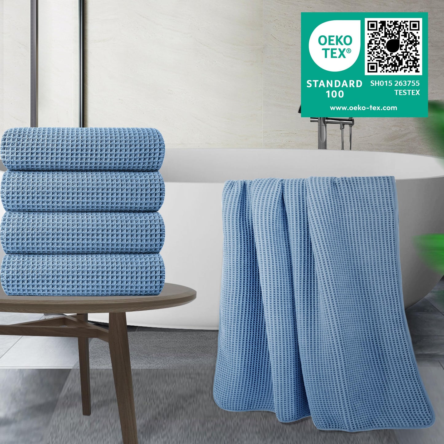 Microfiber Oversize Quick Dry Lint Free Bath Towel, 60 x 30 in, 4 Pack (Waffle Weave)