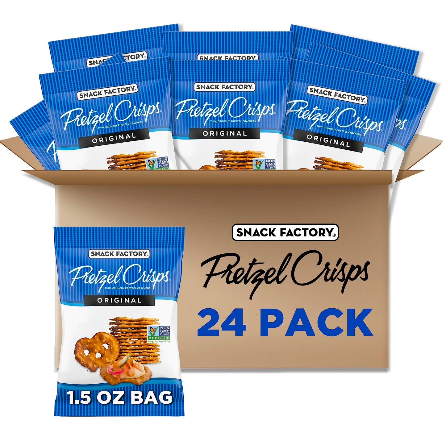 Snack Factory Pretzel Crisps, Original, 1 Oz Snack Bags, 10 Ct, Pareve