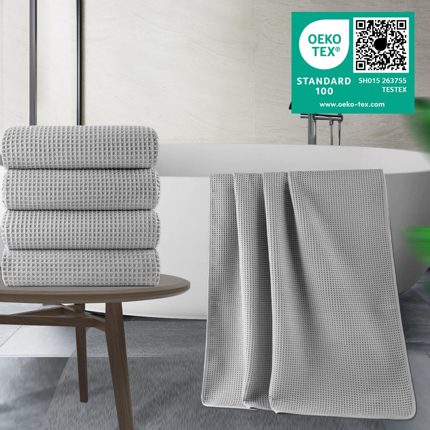 Microfiber Oversize Quick Dry Lint Free Bath Towel, 60 x 30 in, 4 Pack (Waffle Weave)