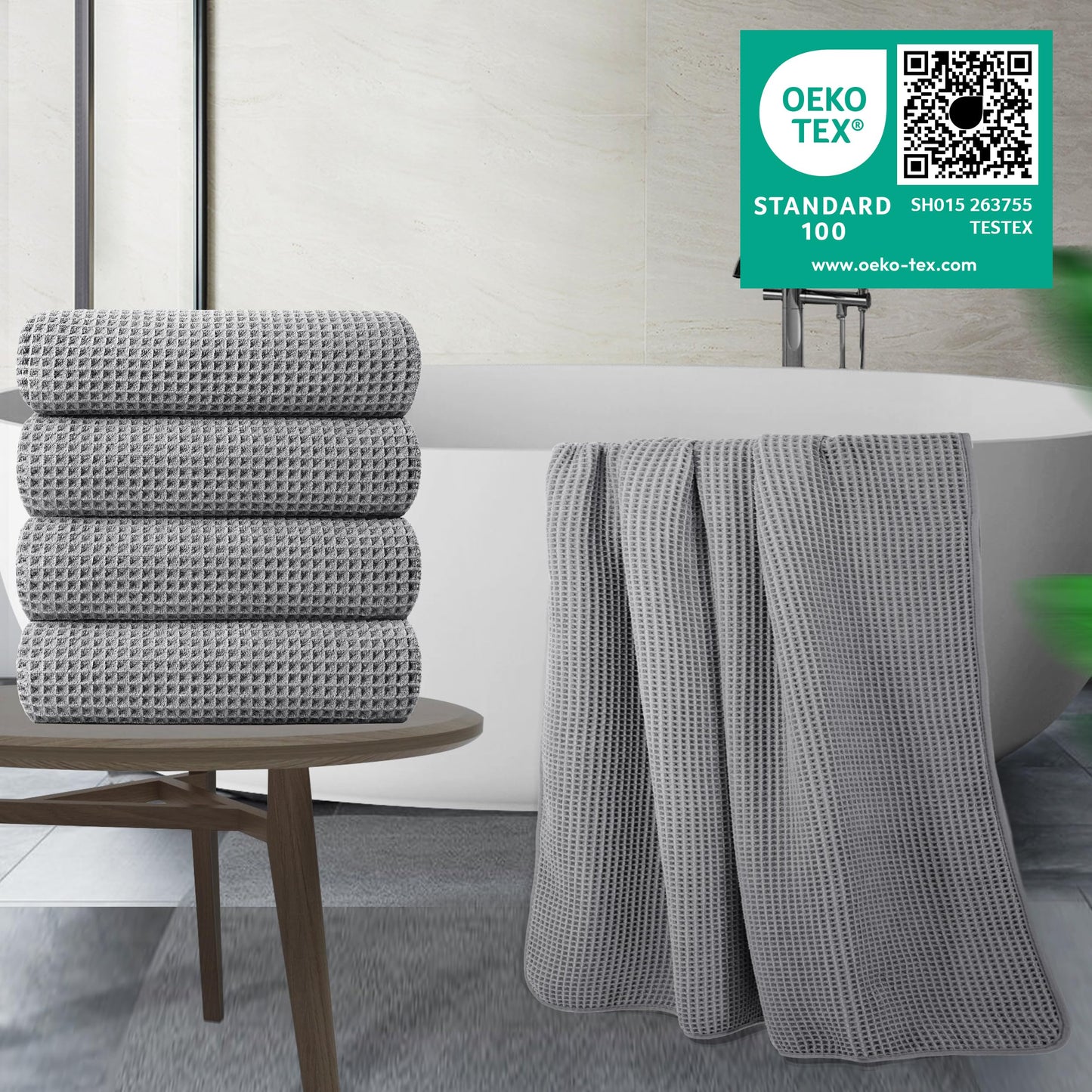 Microfiber Oversize Quick Dry Lint Free Bath Towel, 60 x 30 in, 4 Pack (Waffle Weave)