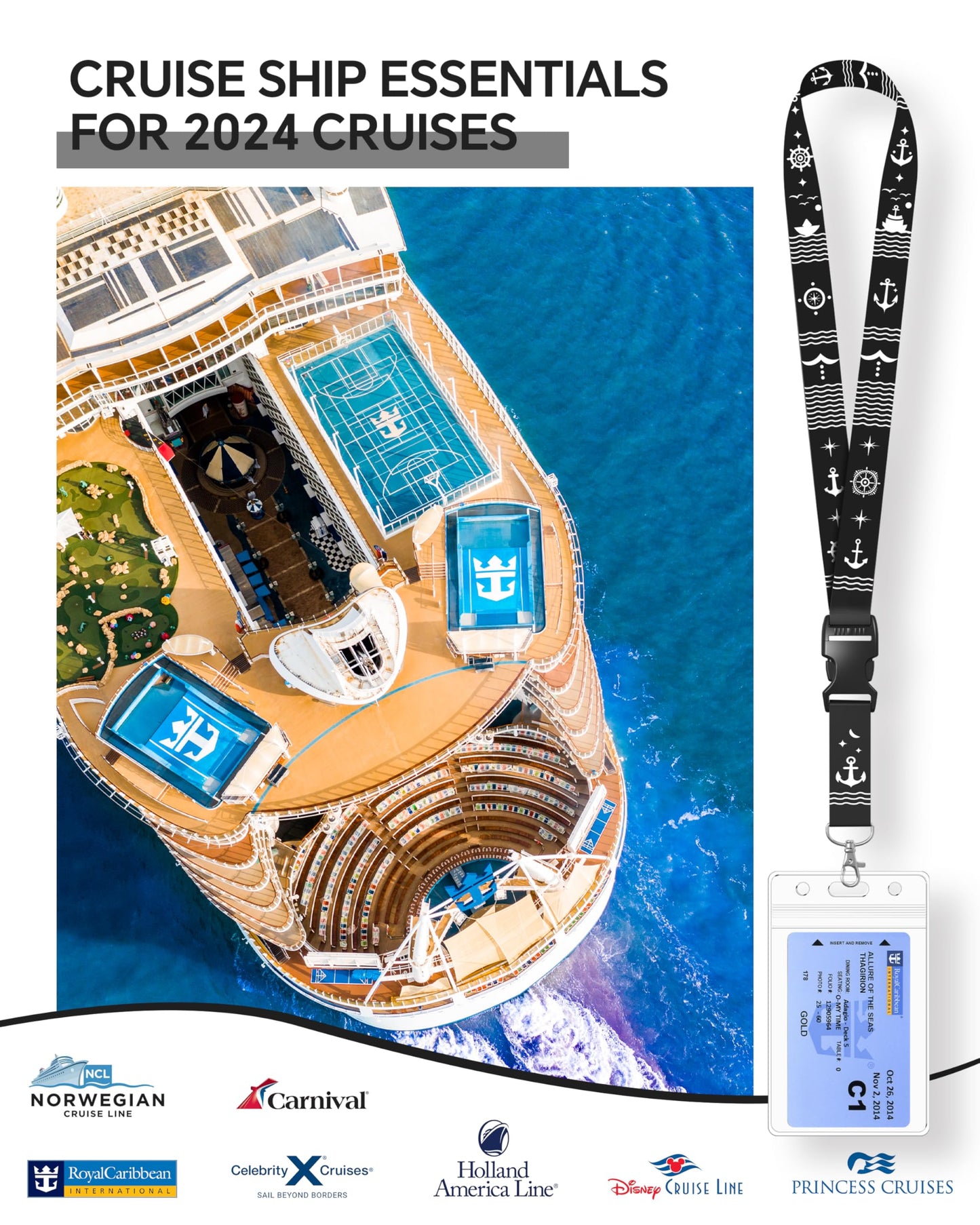 5 Pack Lanyard with Waterproof ID Badge Holders for Cruise Ship Cards