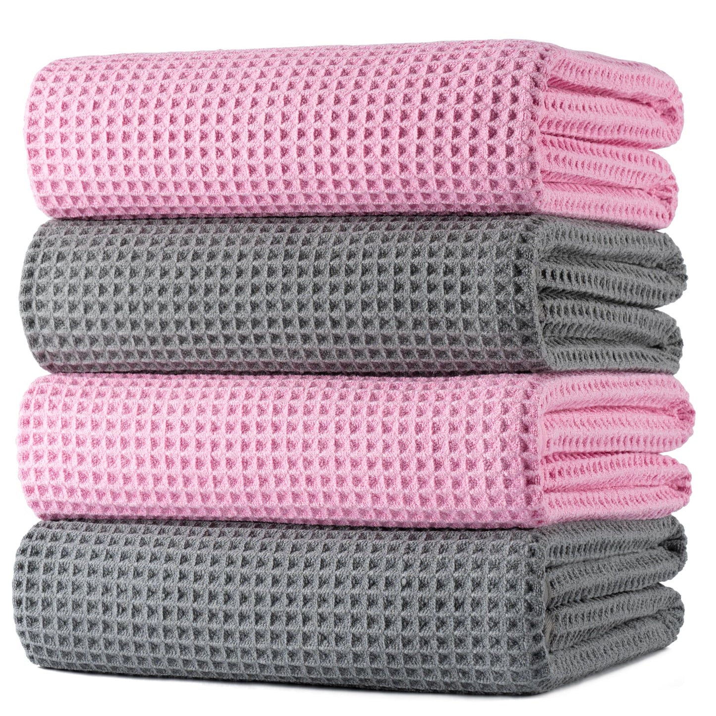 Microfiber Oversize Quick Dry Lint Free Bath Towel, 60 x 30 in, 4 Pack (Waffle Weave)