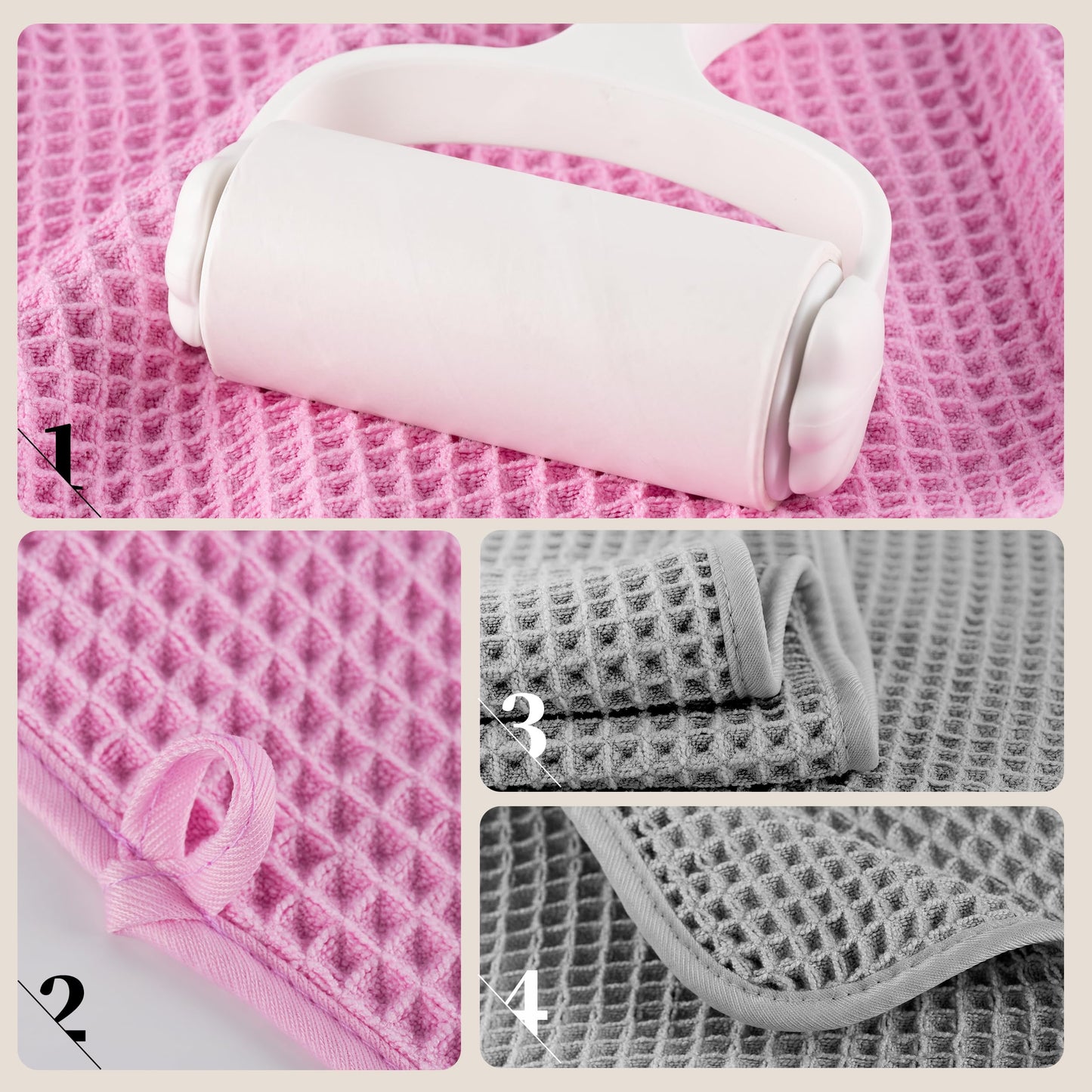 Microfiber Oversize Quick Dry Lint Free Bath Towel, 60 x 30 in, 4 Pack (Waffle Weave)