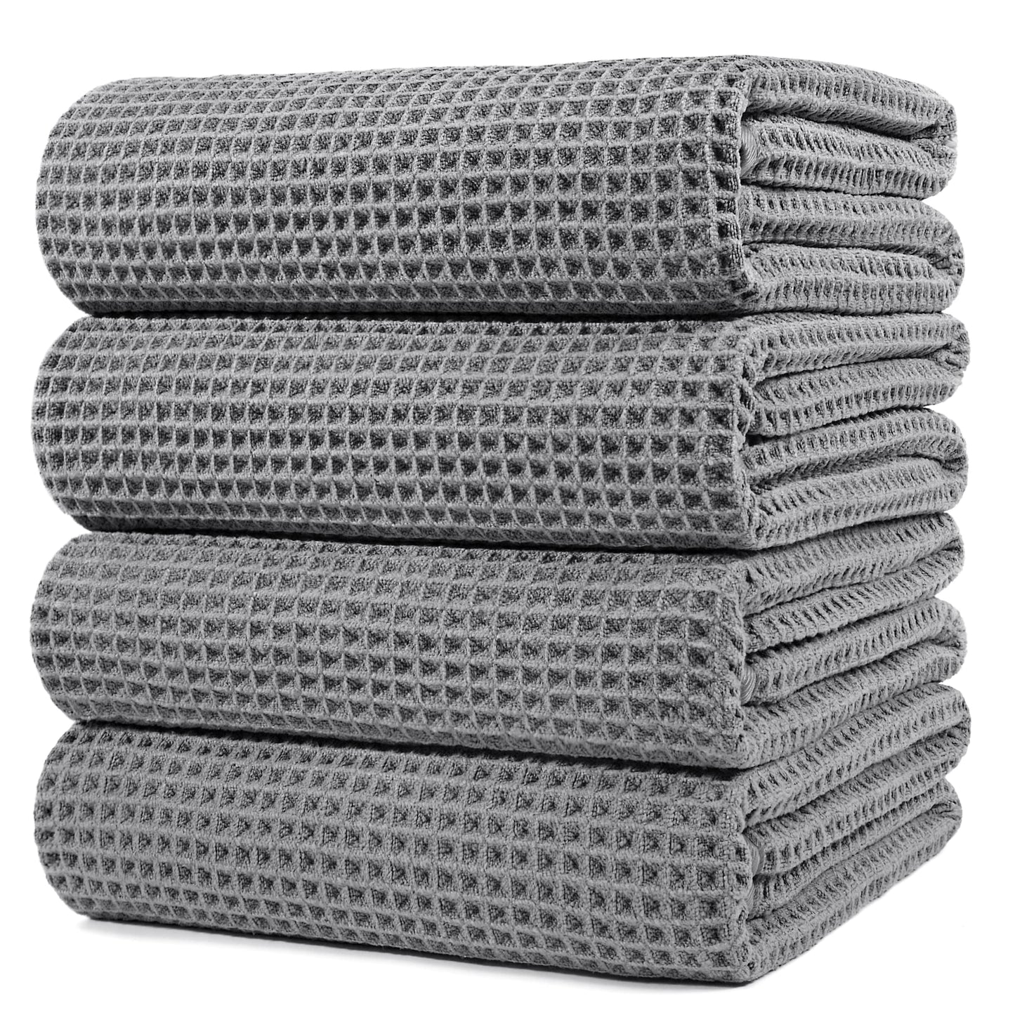 Microfiber Oversize Quick Dry Lint Free Bath Towel, 60 x 30 in, 4 Pack (Waffle Weave)
