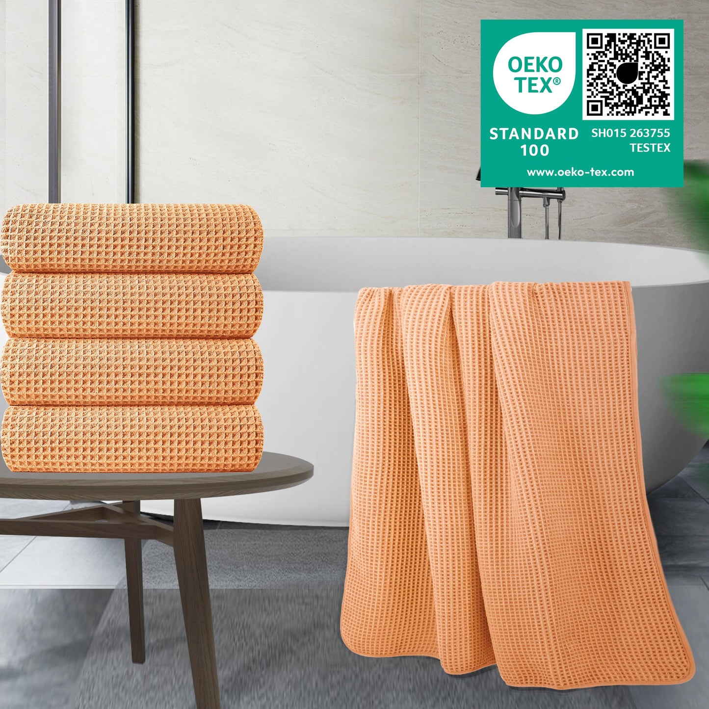 Microfiber Oversize Quick Dry Lint Free Bath Towel, 60 x 30 in, 4 Pack (Waffle Weave)