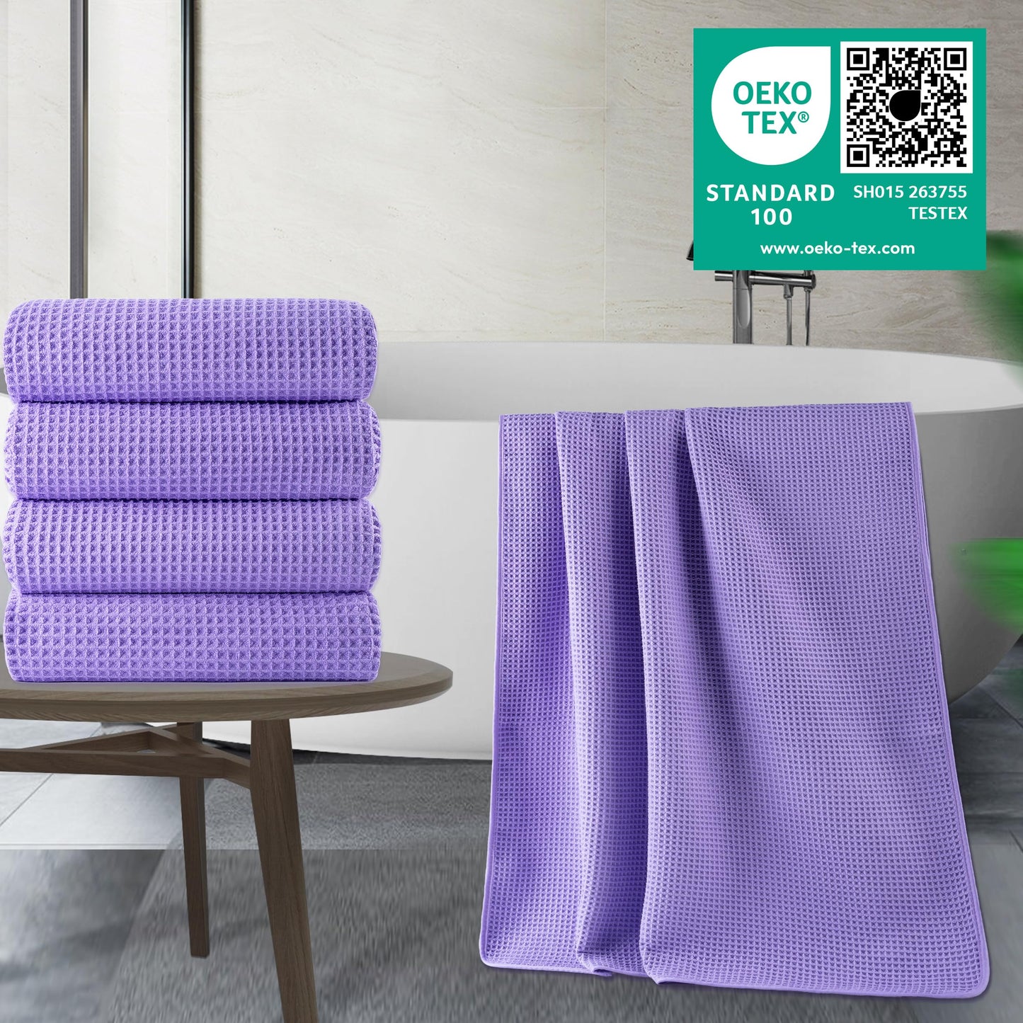 Microfiber Oversize Quick Dry Lint Free Bath Towel, 60 x 30 in, 4 Pack (Waffle Weave)