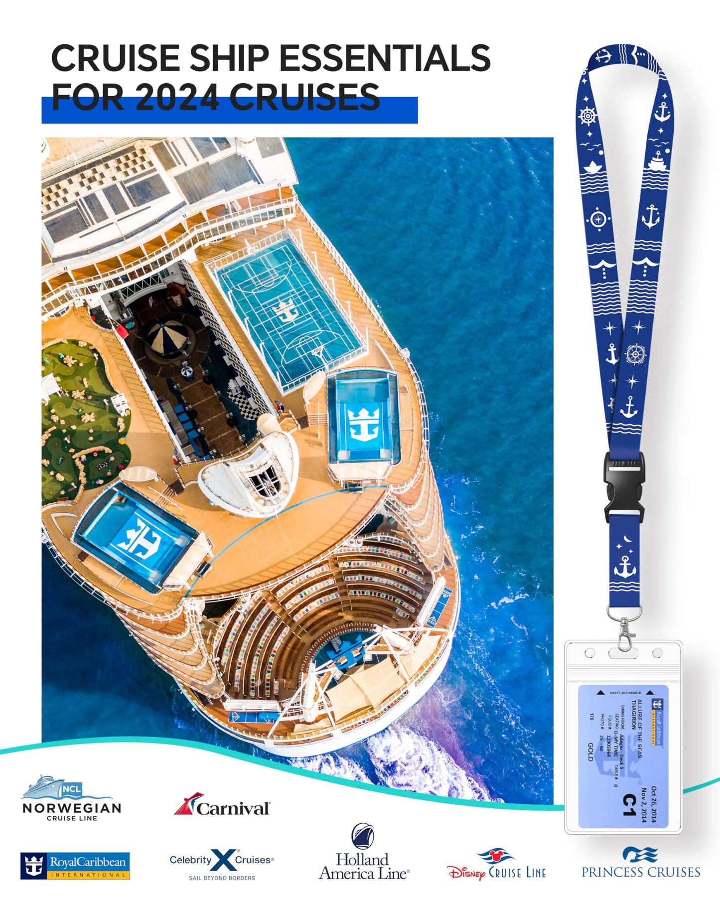5 Pack Lanyard with Waterproof ID Badge Holders for Cruise Ship Cards