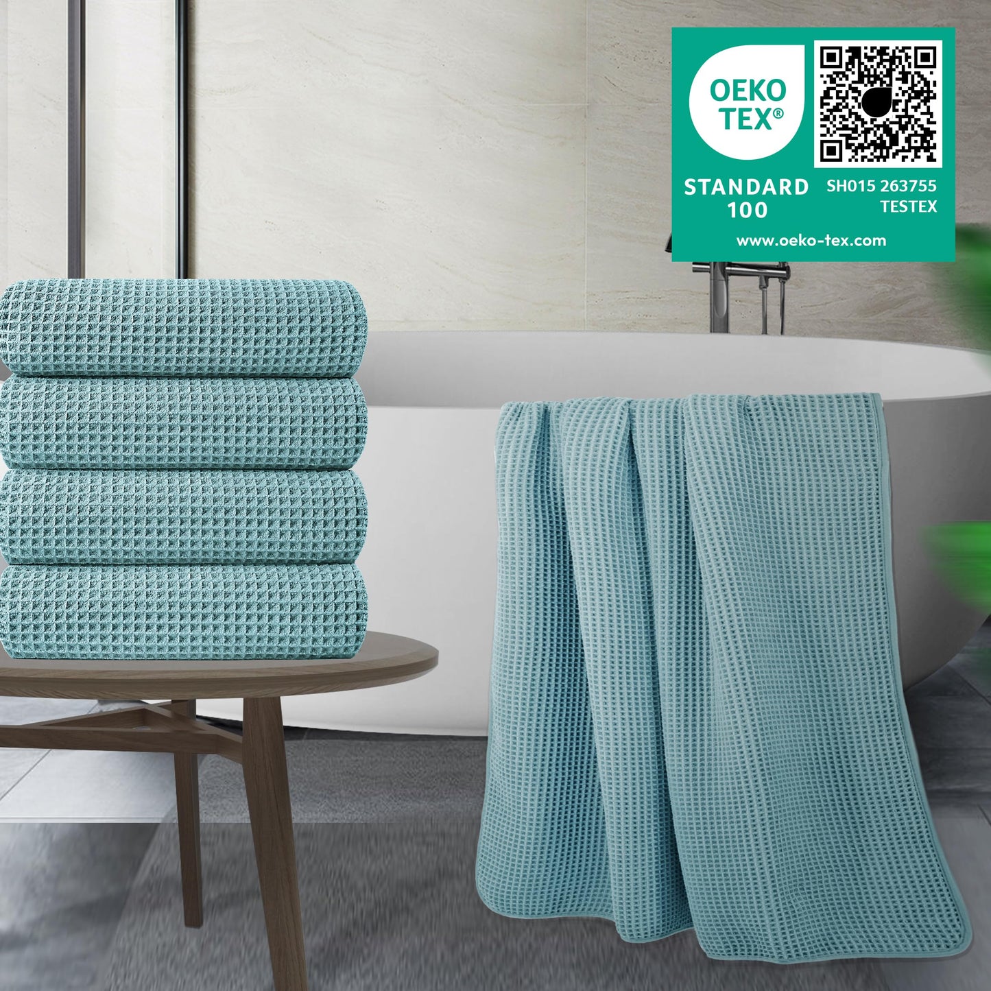Microfiber Oversize Quick Dry Lint Free Bath Towel, 60 x 30 in, 4 Pack (Waffle Weave)