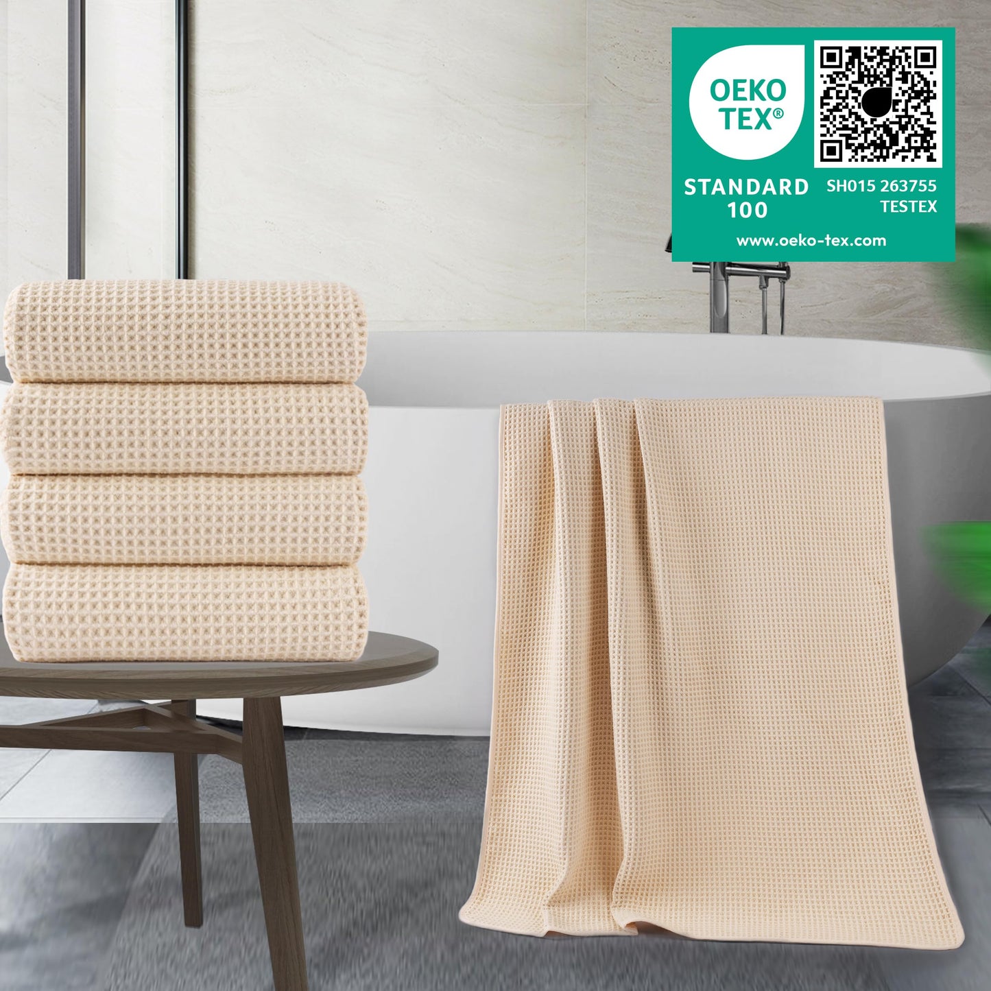 Microfiber Oversize Quick Dry Lint Free Bath Towel, 60 x 30 in, 4 Pack (Waffle Weave)