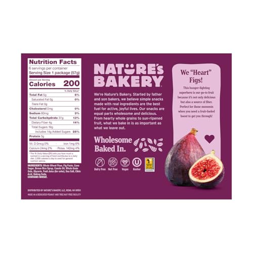 Nature’s Bakery Whole Wheat Fig Bars, Raspberry, Real Fruit, Vegan, Non-GMO, Snack bar, 6 Count (Pack of 6)