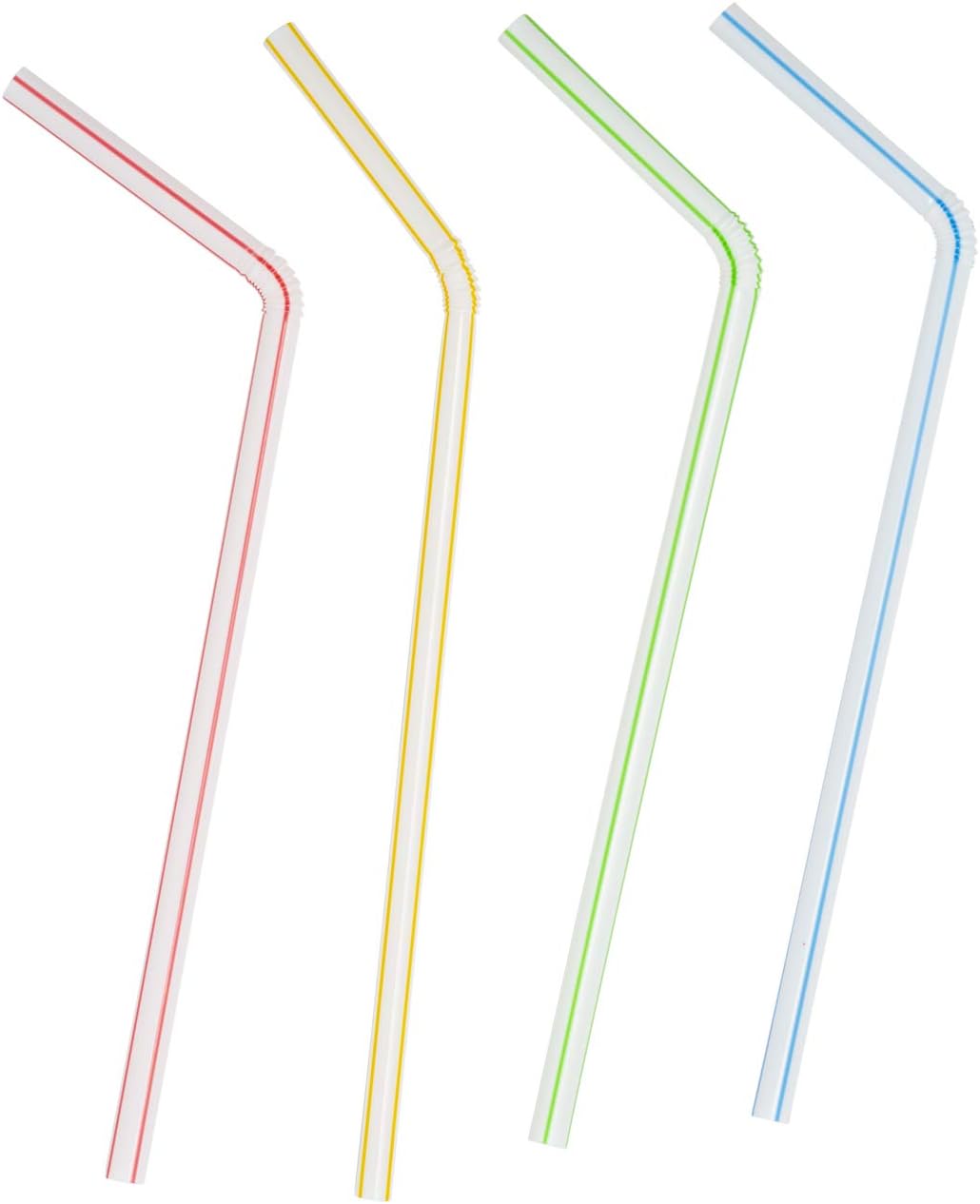 [200 Pack] Flexible Disposable Plastic Drinking Straws - 7.75" High - Assorted Colors Striped