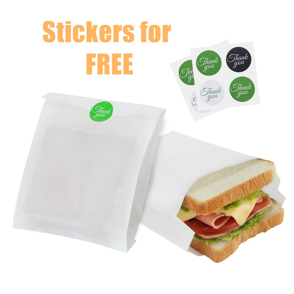 BagDream Paper Sandwich Bags 7.9x6.3x1.96 Inches 200ct Sealable with Thank You Stickers