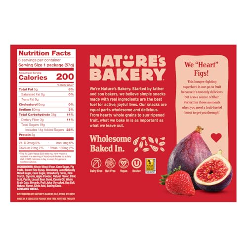 Nature’s Bakery Whole Wheat Fig Bars, Raspberry, Real Fruit, Vegan, Non-GMO, Snack bar, 6 Count (Pack of 6)