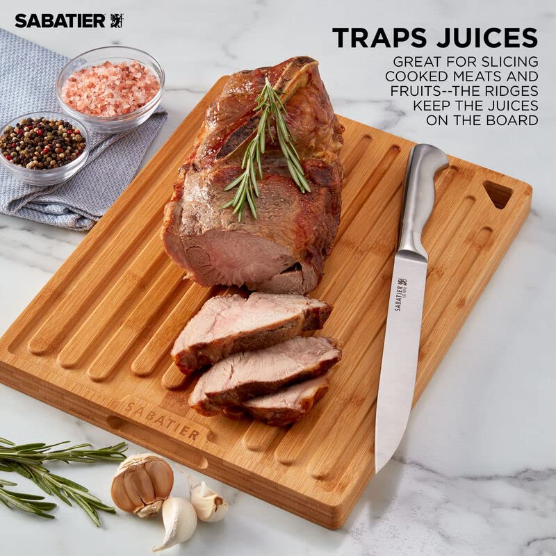 Sabatier Large Cutting Board with Perimeter Juice Trench and Recessed Handles, Reversible
