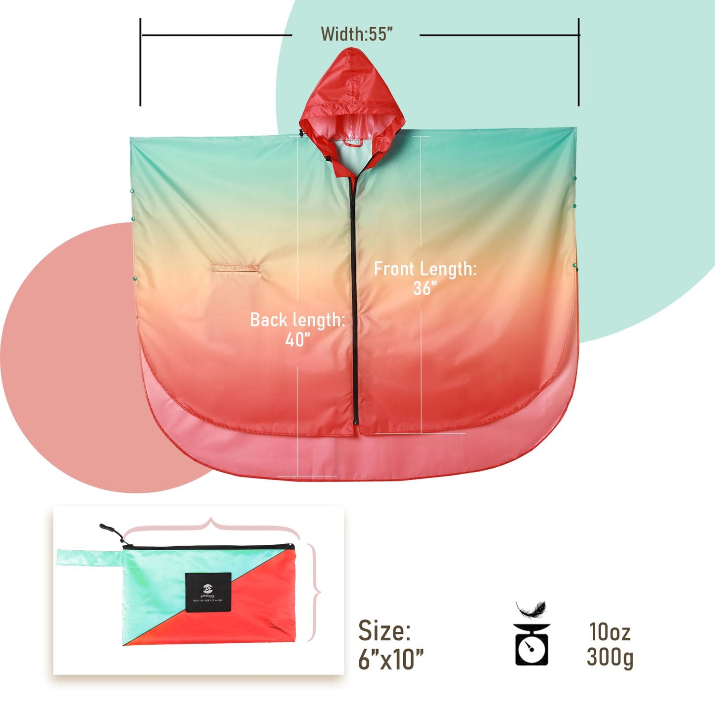 Unisex Rain Poncho Raincoat Hooded for Adults Women with Pockets