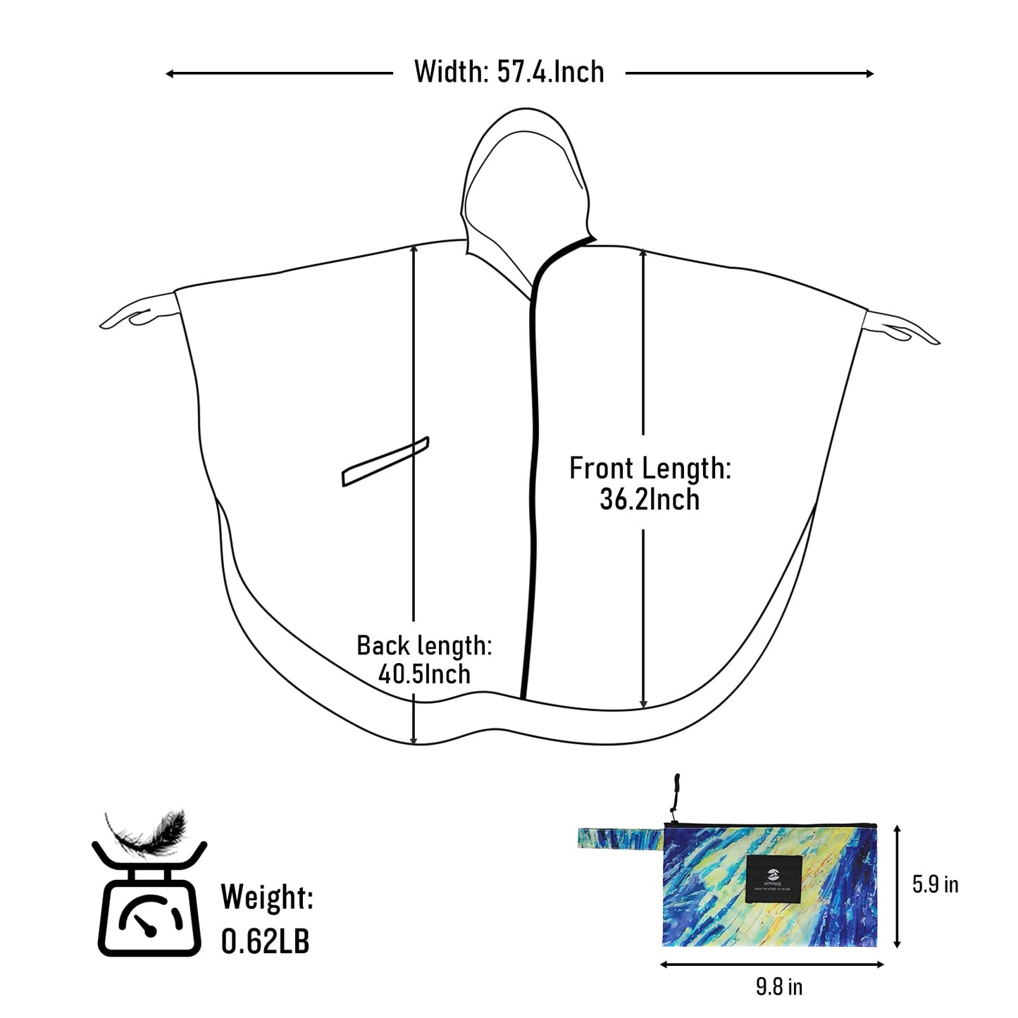 Unisex Rain Poncho Raincoat Hooded for Adults Women with Pockets